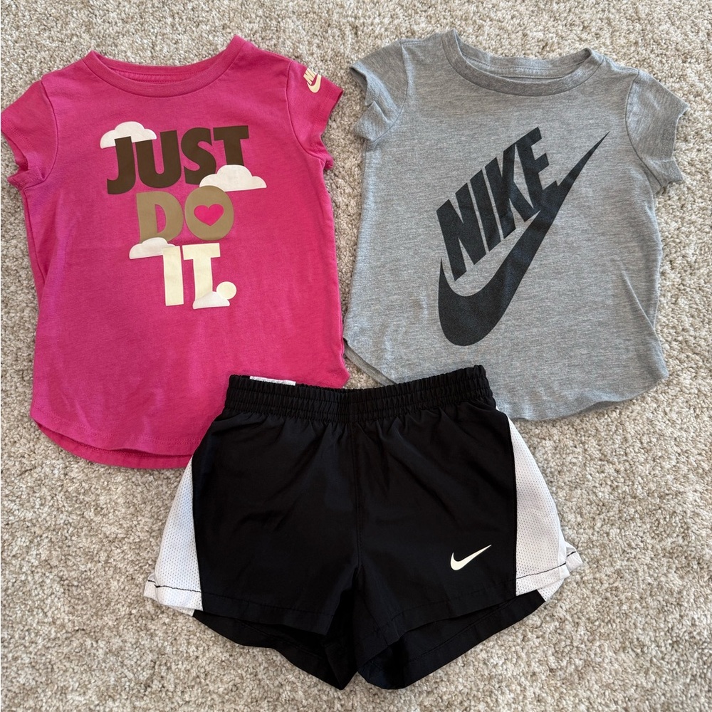 Nike Girls T Shirts and Black Shorts